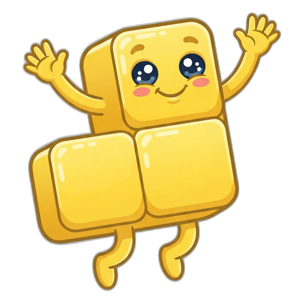 Lemon L-shaped block buddy jumping into place on the Purn Win Game board