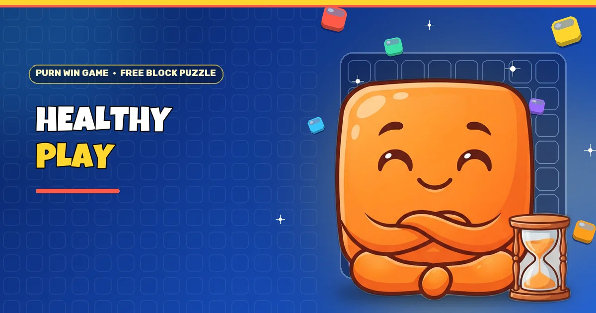 Orange block buddy relaxing by an hourglass for Purn Win Game healthy play